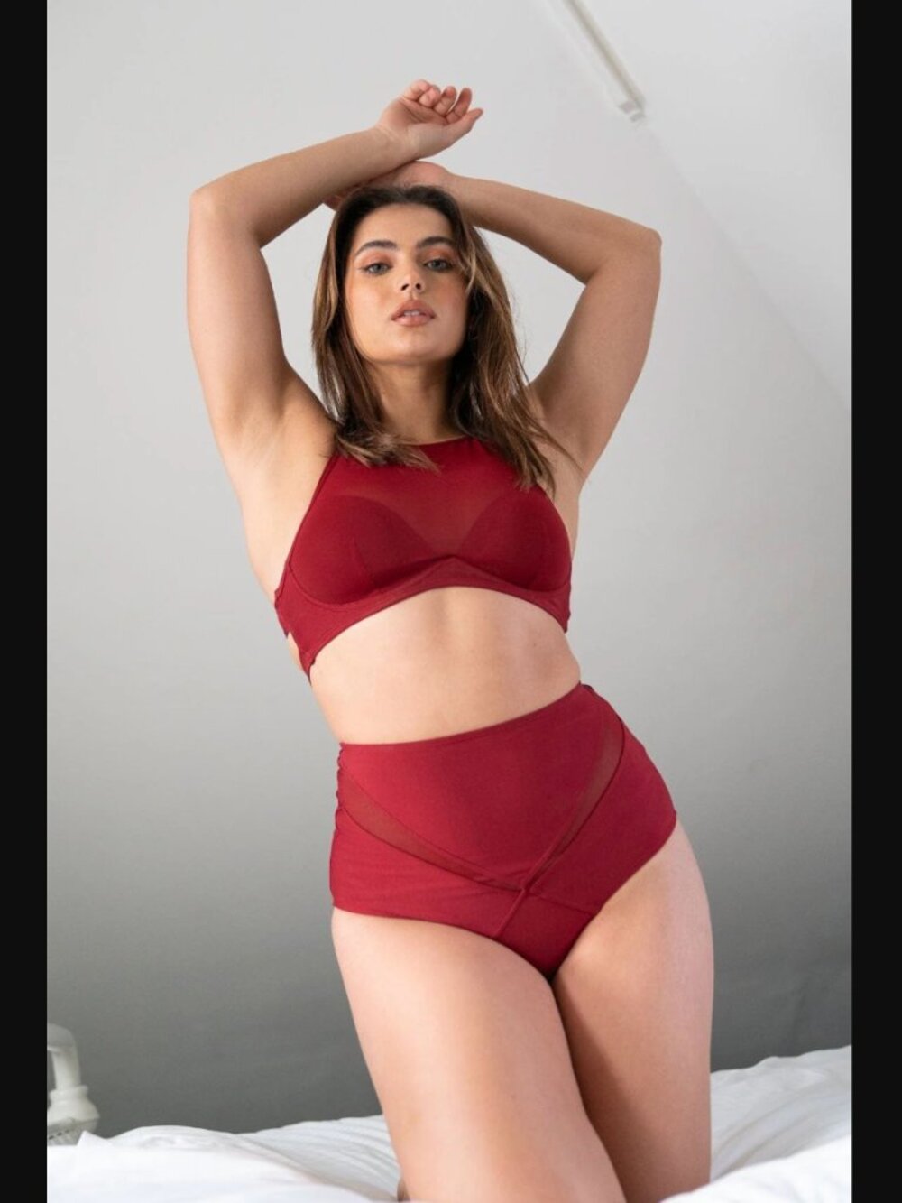 NWT Lunalae Ella Mesh High Waist Bottom Cut Out Bottoms Recycled Wine Sz2 $43.00